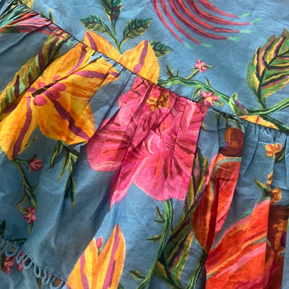 New FARM Rio blue toucans garden skirt size small floral spring/summer - Picture 2 of 9